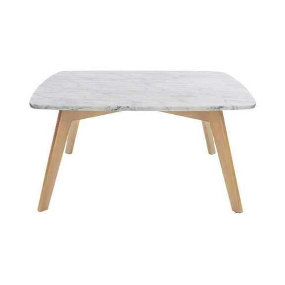 Vezzana 31" Square Italian Carrara White Marble Table with Oak Legs