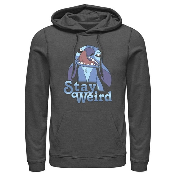 Men's Lilo & Stitch Stay Weird Nose Picker  Pull Over Hoodie Charcoal Heather Large