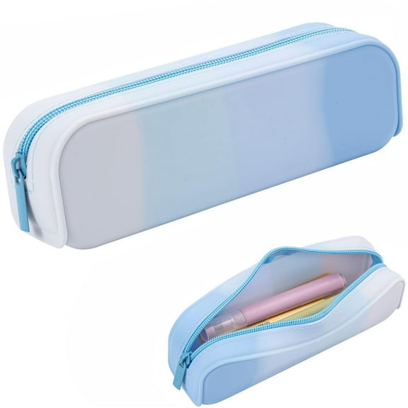 Happon 2 Pack Pencil Case,Silicone Pencil Pouch,Small Pen Bag Makeup Bag Organizer Storage Bag Waterproof Cosmetic Zipper Pouch for Pen Pencils Markers Cosmetic (Blue)