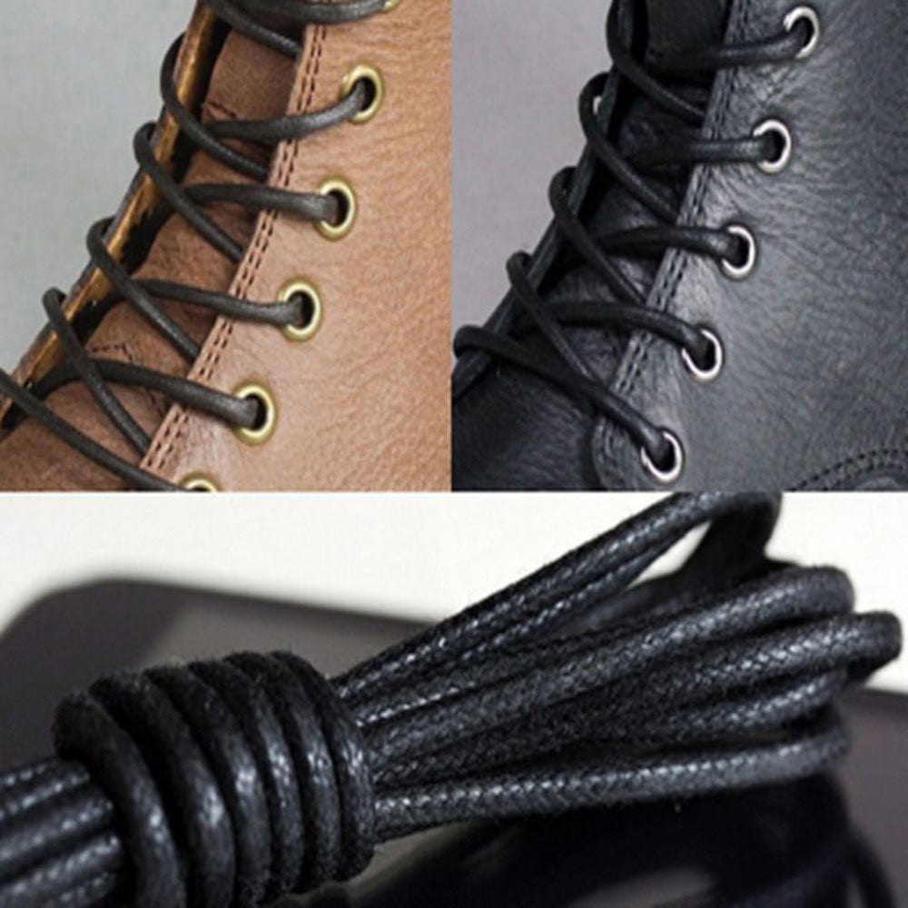DELELE 2 Pair Round Waxed Shoelaces 1/8Thick Shoe String Boot Laces for Dress Shoes