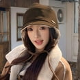 thumbnail image 7 of Roncen Women's Detachable Ear Flap Bucket Hat, Plush Fleece Lined Winter Beanie with Tie Strings in Beige, Warm Trapper Hat, 7 of 7