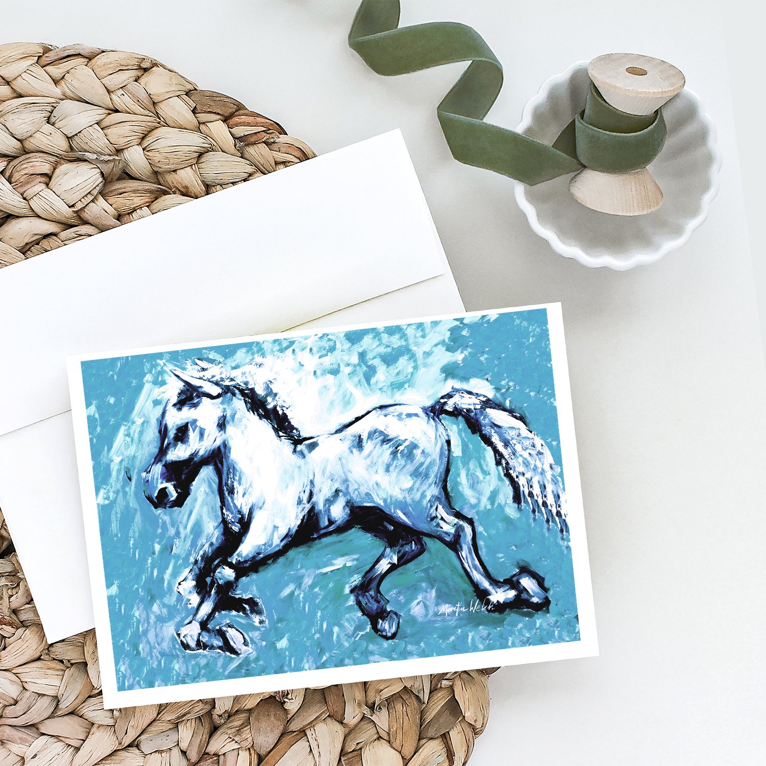 Shadow the Horse in blue Greeting Cards Pack of 8 7 in x 5 in