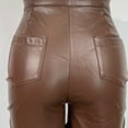 thumbnail image 4 of LLYwey Motorcycle Pants Women Women's Fashion Tight and Personalized Folded Half Zipper Micro Flap Pants Long Leather Pants Hiking Pants Female Long Pant Style H1983 Coffee XL, 4 of 8