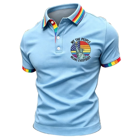 Dwelliawo We the People Mens American Flag Patriotic Polo Shirts 250 Years Of Freedom Camouflage Golf Polo Casual Patriotic Button Down Tee Shirt Light Blue 4XL