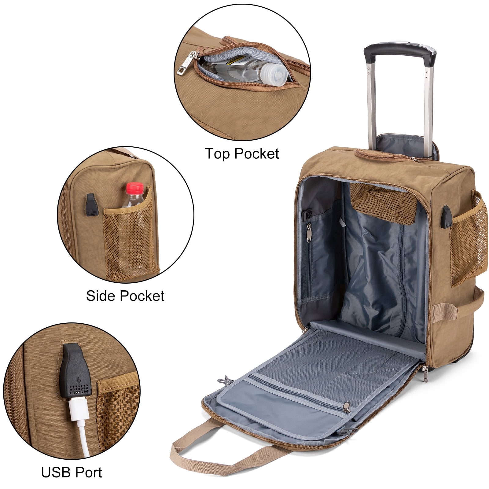 For JetBlue Airlines 17x13x8 Inches Rolling Personal Item Underseat Rolling Travel Bag - Suitable for Major Airlines including Spirit, Jetblue and Frontier- Duffel Bag Design (Beige)