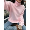 thumbnail image 3 of Women Turtle-Neck Sweater Chunky Long Sleeve Knitted Pullover High Low Hem Trendy Fall Winter Top Pink L, 3 of 7