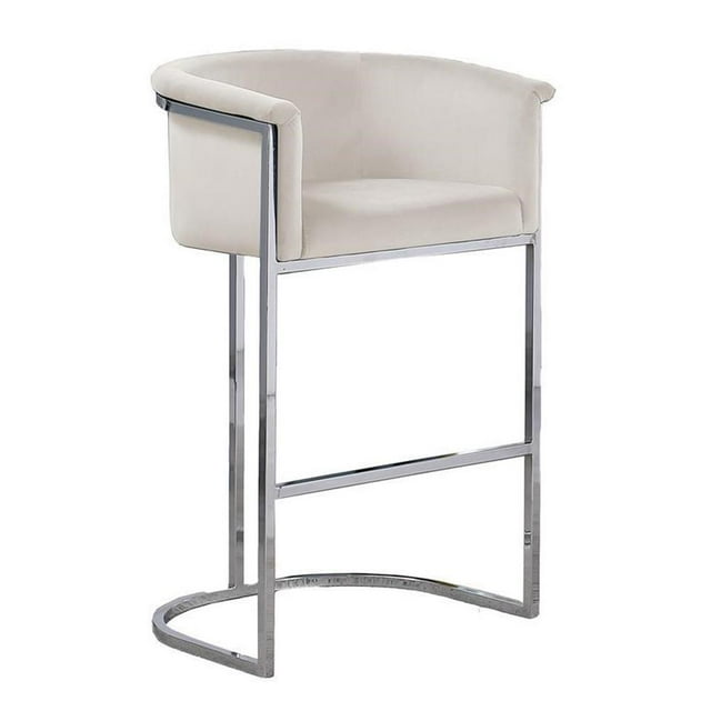 Tabouret de Bar en Velours Crème (Unité) avec Base en Chrome Métallique Argenté