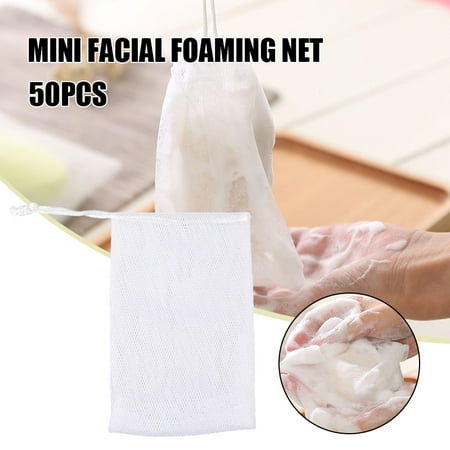 

50Pcs Foaming Nets with Double Layer Shampoo Soap Foaming Net Face Bubble Mesh Drawstring Bag Cleansing Tool