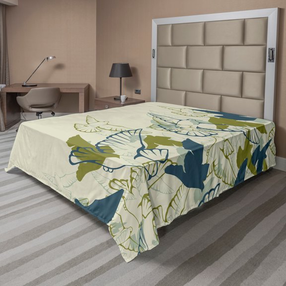 Ambesonne Birds Flat Sheet, Flock of Flying Pigeons, King Size, Green Teal Cream