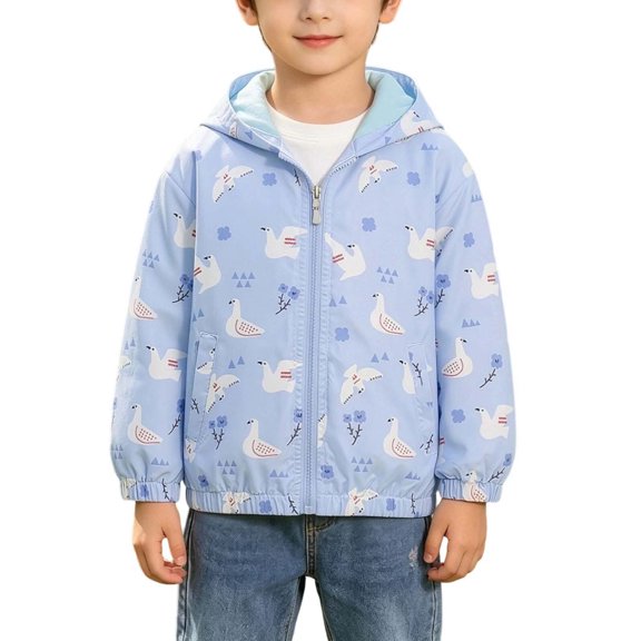 Abtuhar Toddler Kids Boys Girls Fall Winter Hooded Casual Outerwear and Jackets Cartoon‑print Windproof Zip‑up Coat with Side Pockets for 1‑9 Years