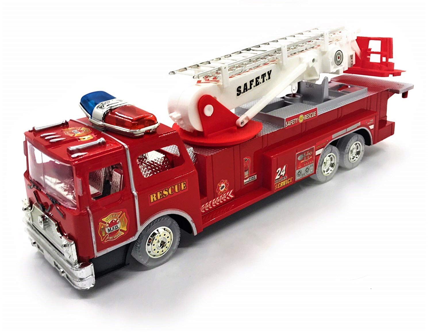 USToyOutlet Heroes To The Rescue Fire Engine Truck with Extending Ladder & Lights & Siren Sounds Bump & Go Action - Red