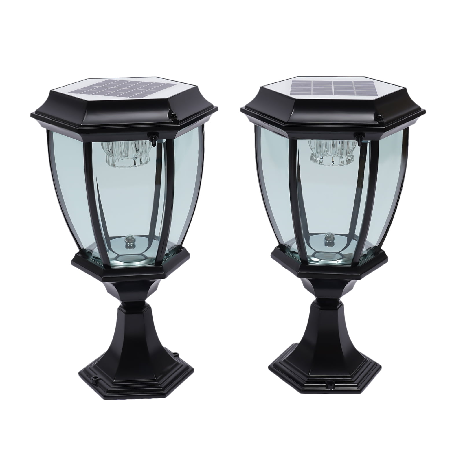 2PCS Black 6000 Lumens Waterproof Outdoor Yard Light LED Solar Power Lantern Landscape Pillar Post Lamp