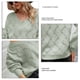 thumbnail image 5 of Suéter con cuello en V para mujer Moda Suelta Casual Color sólido Cuello en V Jersey Linterna Manga larga Suéter de punto hueco Verde S, 5 of 5