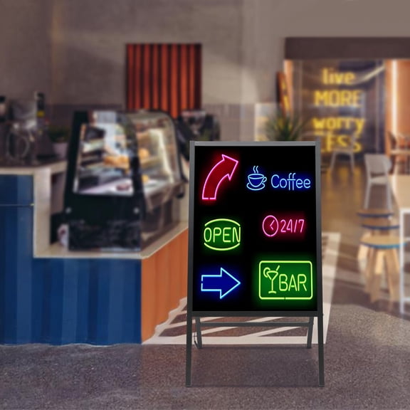 Standing Menu Sign Board, Black LED Message Writing Board, LED Message Board With 8 Color Fluorescent Markers