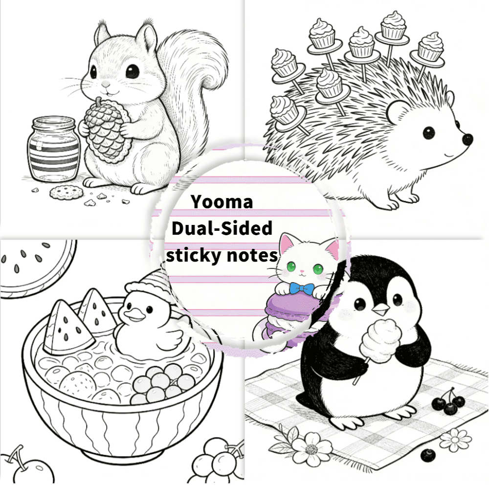 Fun Original Design Sticky Notes (100 Pcs) - Double-Sided Coloring & Writing, 100 Unique Patterns