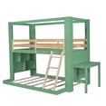 thumbnail image 3 of Twin-Over-Full Bunk Bed with Storage Shelves, Reinforced Structure Bunk Beds, Solid Wood Bed Frame, Low Floor Bunk Beds with Convertible Desk and Ladder,House Bed Style Bed,No Box Spring Needed,Green, 3 of 7