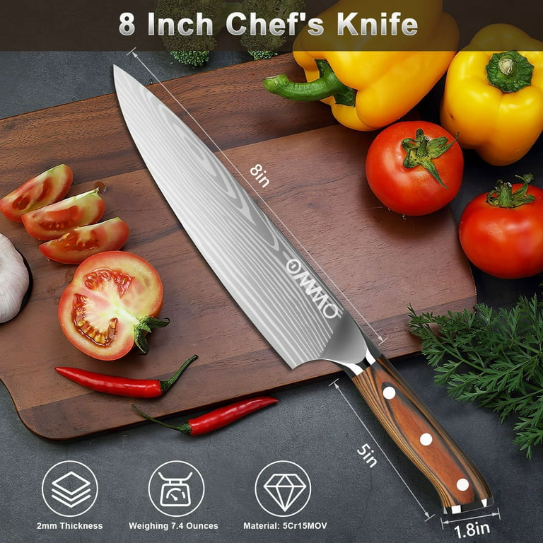 Commercial Chef Professional 8-Inch Chef Knife - 7cr17mov Stainless Steel  With Triple Rivet Ergonomic G10 Handle With Knife Sharpener