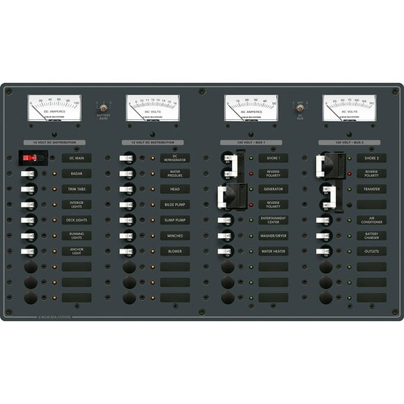 Blue Sea 8086 AC 3 Sources +12 Positions / DC Main +19 Position Toggle Circuit Breaker Panel (White Switches)