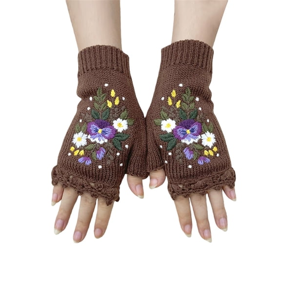 Women's Gloves Mittens Women'S Hand Embroidered Knitted Flower Fingerless Gloves One Size, Women's Accessories Gloves Mittens