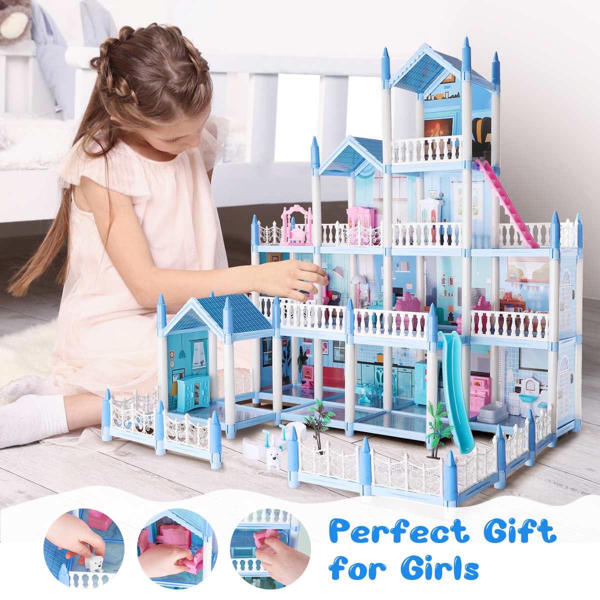 Doll House, Dream House Playset with 100+ Furniture & Accessories, 4 Stories 14 Rooms Building Toys with Movable Slides, Stairs, Pets, Cottage, DIY Creative Gift for 3 4 5 6+ Year Old Girls Toddlers - image 2 of 7