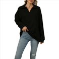 thumbnail image 3 of Camisetas para Mujer, de Larga, con Banda en la Parte Inferior, Informales, de Negocios, con Cuello en V Negro L, 3 of 10