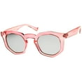 thumbnail image 2 of sunglassLA Unisex Geometric Colorful Translucent Frame Color Mirrored Lens Hexagonal Sunglasses (Pink / Silver Mirror) - 45mm, 2 of 4