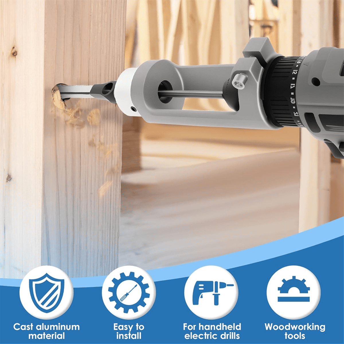 Square Hole Drill Bit Adapter with Drill Bits, Mortising Attachment,Hole Drill Fixing Holder, Power Tool for Woodworking