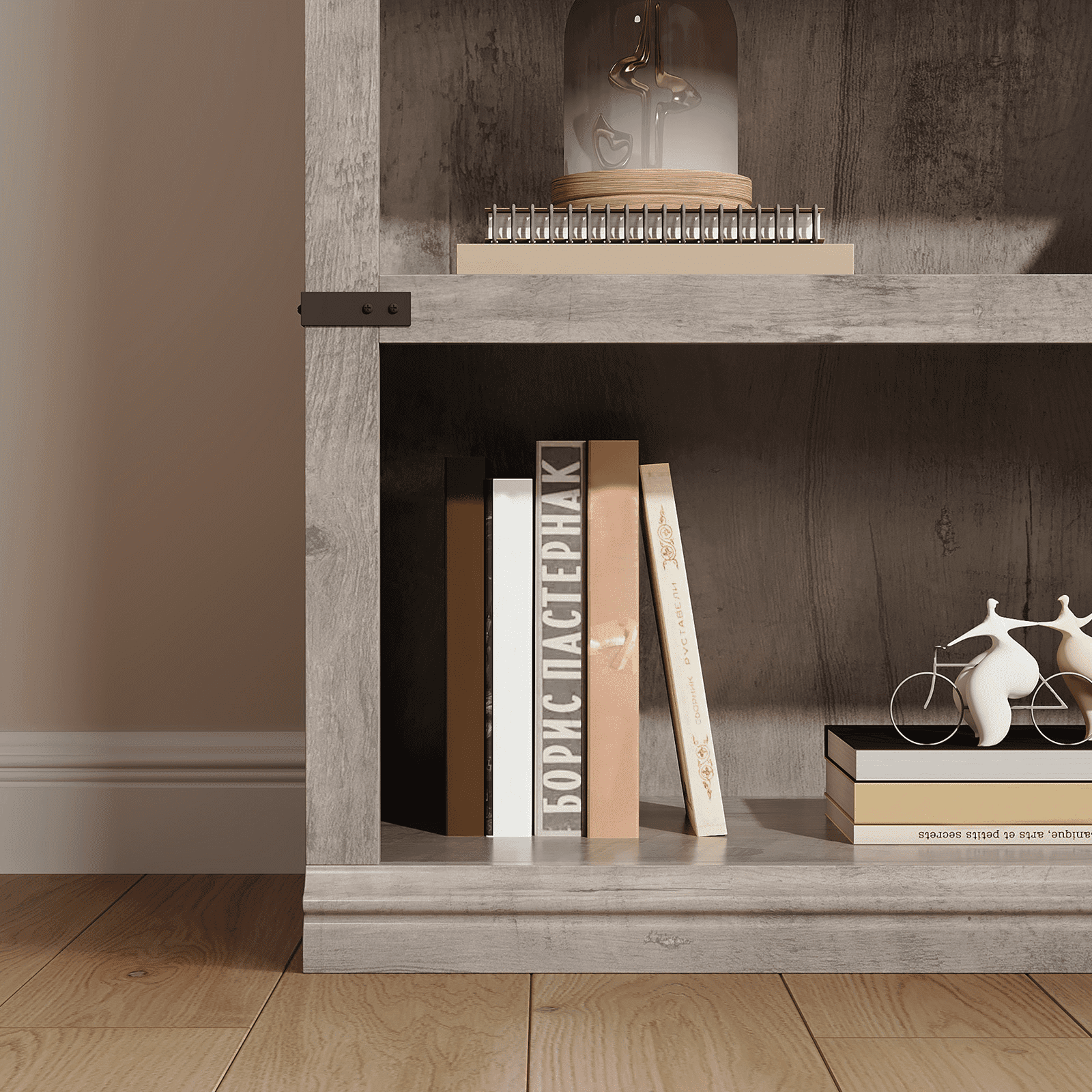 Goldensoil 67" Tall 5 Shelf Wood Bookcase, Farmhouse Floor Standing Display Storage Shelves,Grey