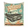 thumbnail image 1 of Cars Soft Flannel Fleece Throw Blanket, Retro Car Wash Poster Mechanic Repair Cleaning Grunge Advertising, Cozy Plush for Indoor and Outdoor Use, 50" x 70", Pale Orange Turquoise, by Ambesonne, 1 of 6