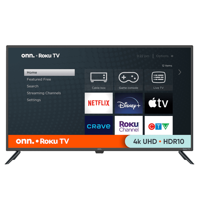 onn. 43" 4K UHD HDR Roku Smart TV (Model 100012584-CA-Black)