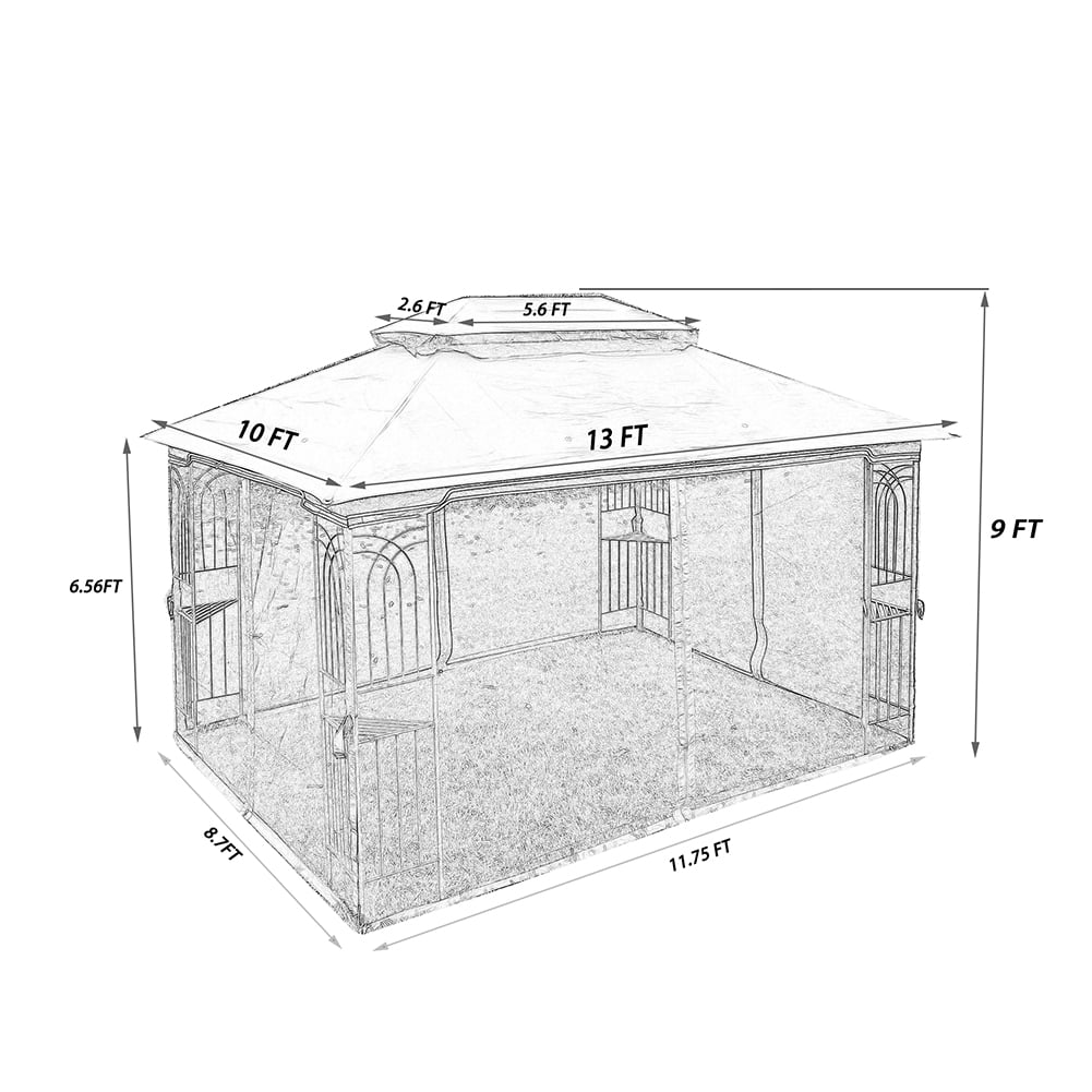 Kepooman 13'x10' Wedding Party Tent, Outdoor Canopy Tent with Ventilated Double Roof and Mosquito Net(Detachable Mesh Screen On All Sides), Camping Tent for Lawn, Gray