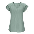thumbnail image 6 of cocolona Womens Summer Ruffle Short Sleeve Tops Fashion Solid Color V Neck Hollow Out T-shirts Casual Loose Tunic Blouses, 6 of 7