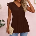 thumbnail image 6 of Qwertyu Womens Summer Tops Babydoll Ruffle Sleeve V Neck Elegant Ladies Tie Dye Shirts Spring Dressy Casual Blouses Brown M, 6 of 6