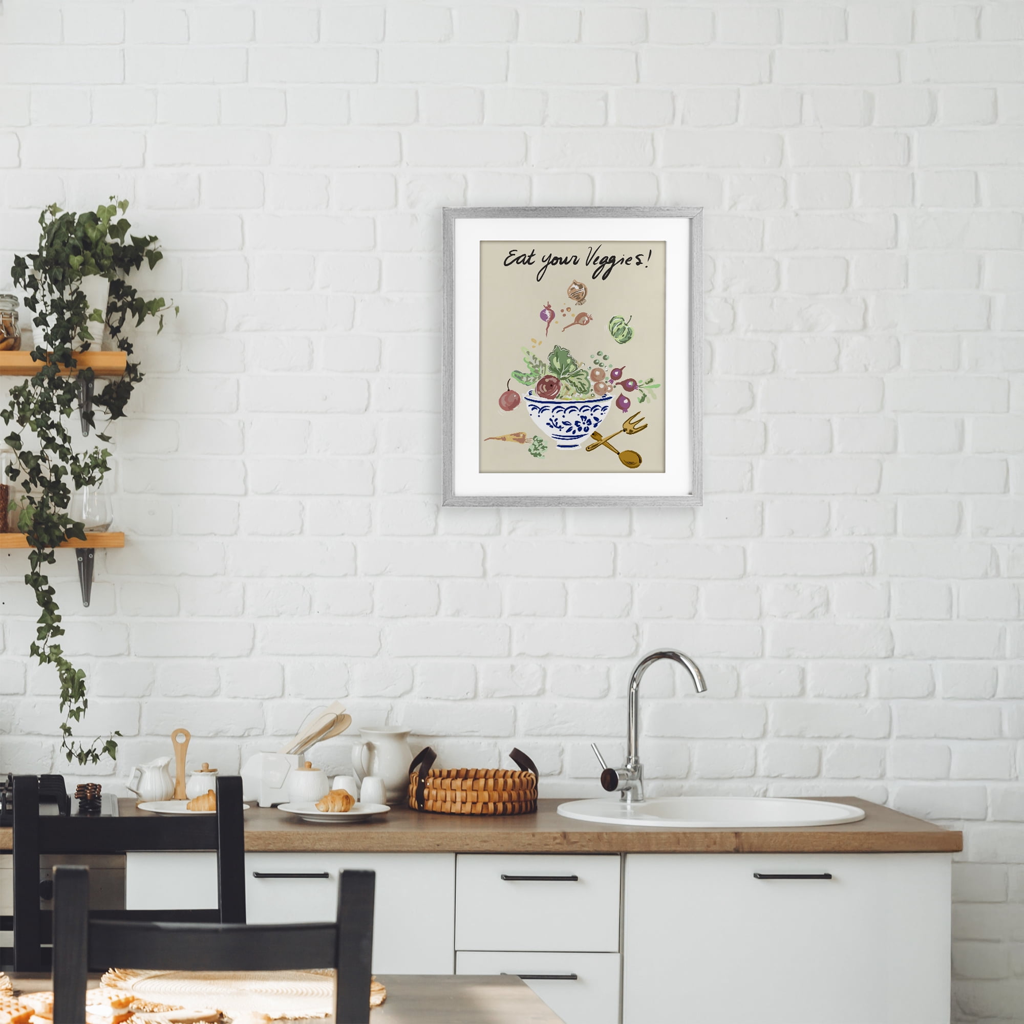 Stupell Industries Eat Your Veggies Bowl Gray Framed Print Under Glass, design by Ani Del Sol