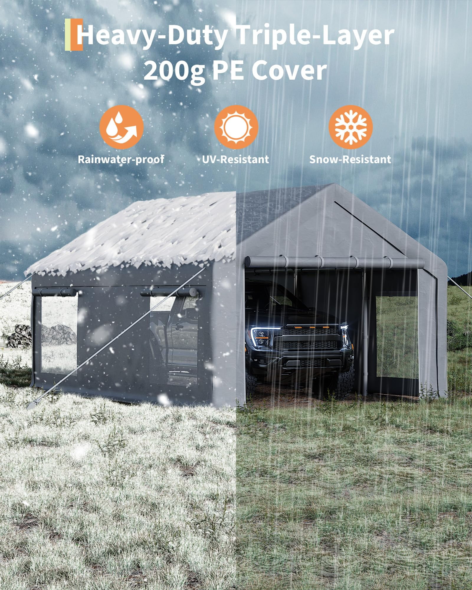 TEQIN 13x20 Ft Heavy Duty Carport With Removable Side Walls And Doors, Portable Garage With Roll-Up Window, Car Canopy With All-Season Tarp Car Port Canopy Tent For Cars, Trucks, Boats