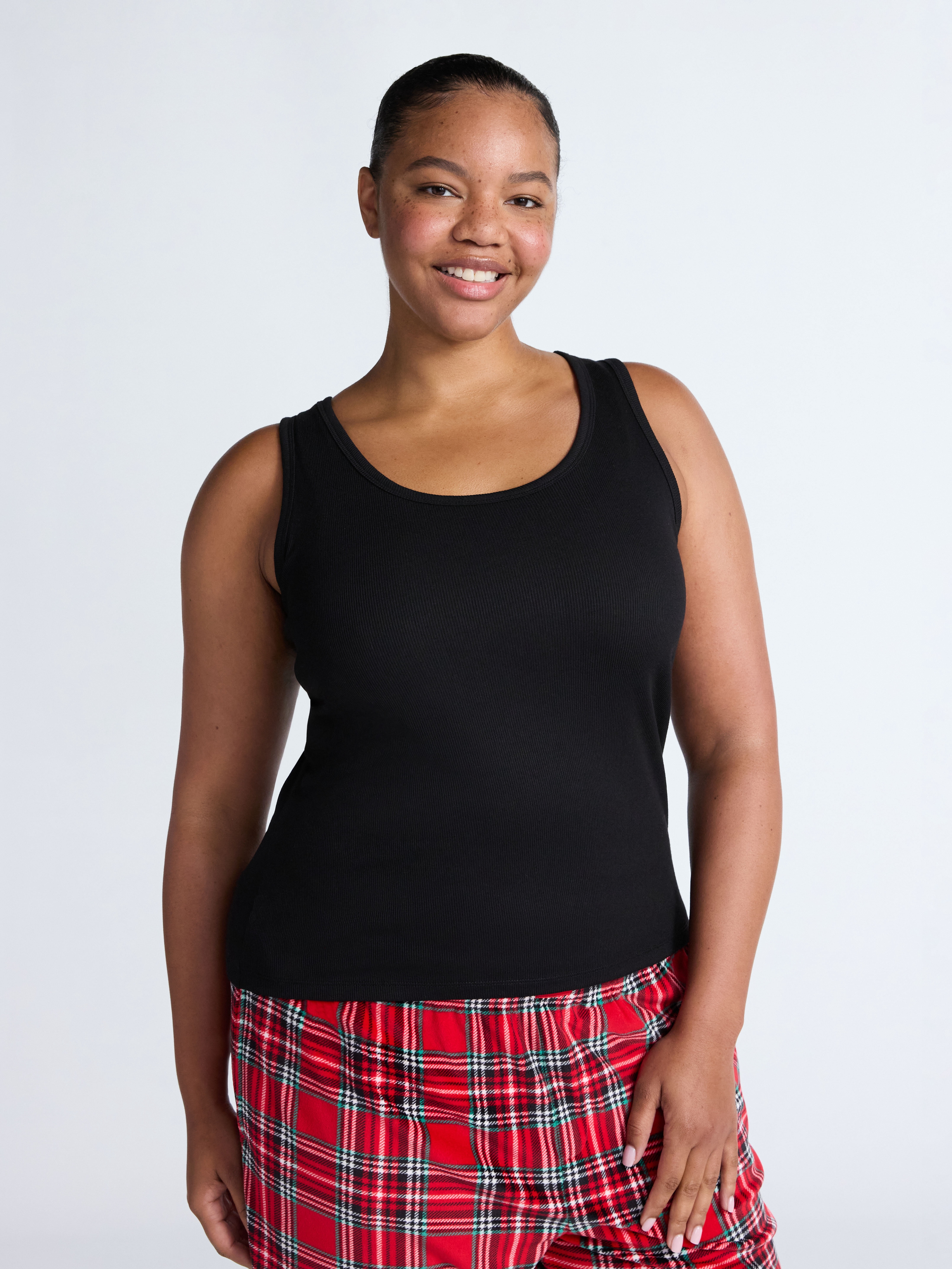 Joyspun Women’s Ribbed Tank with Inner Bra, 2-Pack, Sizes XS-3X