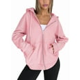 thumbnail image 3 of Sudaderas con Capucha y Cremallera para Mujer, Sudaderas Extragrandes, Conjuntos de Moda Escolar para Otoño, Chaquetas Informales, Ropa de Invierno Rosa XXXL, 3 of 9