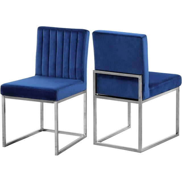 Meridian Furniture Giselle Collection Modern Velvet Dining Chair, Navy (Set of 2)