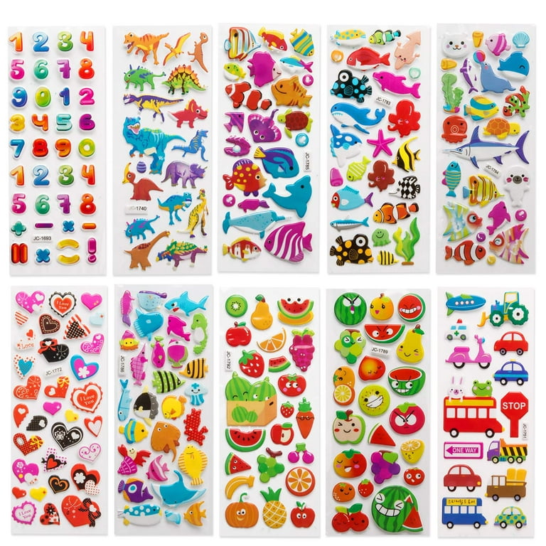 SAVITA 3D Stickers for Kids & Toddlers 500+ Puffy Stickers Variety Pack for Scrapbooking  Bullet Journal Including Animal, Numbers, Fruits, Fish, Dinosaurs, Cars and  More… 