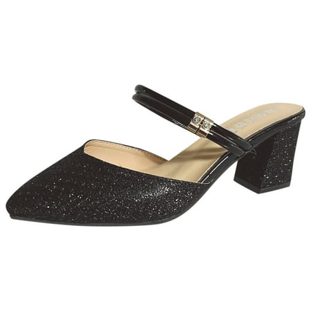 

Daznico Sandals Women Women Sandals Sequins Solid Color Pointed Thick Heels Square Heels Slippers High Heels Orthopedic Sandals for Women Summer Sandals for Women 2024(Color:Black Size:US 7.5)