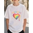 thumbnail image 1 of Girls & Boys "Rainbow Kindergarten Heart Cotton Graphic Tees, Back To School Clothes Girls, Black Summer Shirts With Colorful Heart Pattern, Gift For First Day of School, 1 of 6