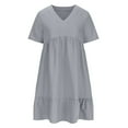 thumbnail image 6 of NXMZXB Plus Size Womens Summer Dresses Loose Fit Casual Midi Swing Dress Short Sleeve V Neck Ruffle Tiered Layered A-Line Flowy Beach Sundress 2025 Vacation Outfits Gray S, 6 of 10