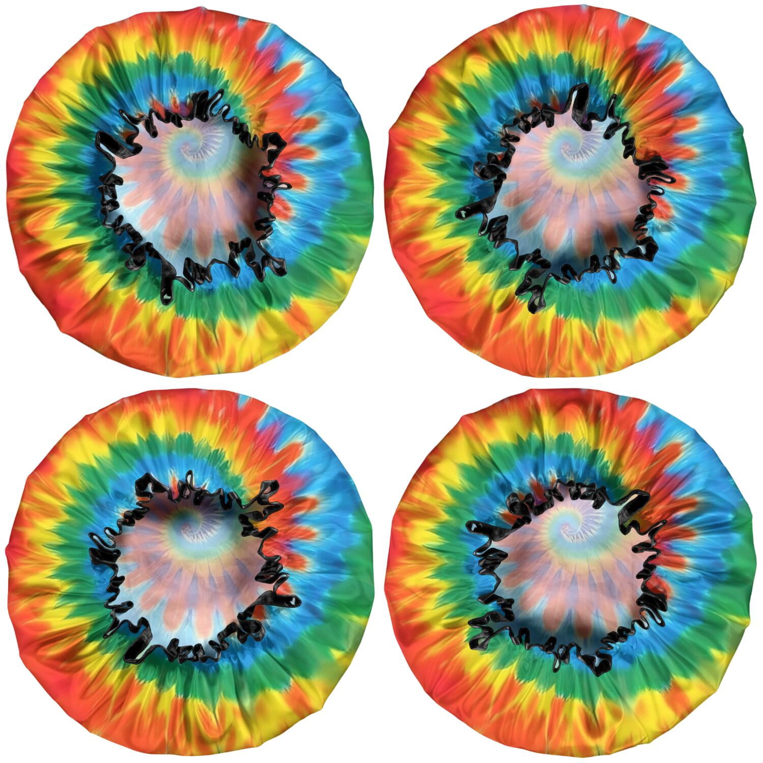 Shower Caps,Colorful Rainbow Tie Dye Spiral Pattern Waterproof Shower Cap for Women 4 Pieces,Double Reusable Hair Cover for Shower PEVA Elastic Stretch Hem