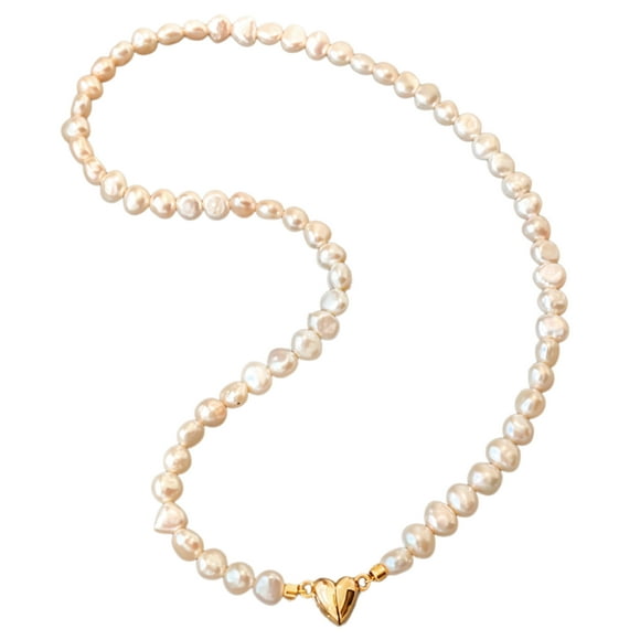 Collier de Perles Baroques d'Eau Douce, Forme Irrégulière Naturelle, Véritables Perles de Culture, Brin Unique, Fermoir Cœur Doré, Bijoux Élégants pour Femmes