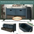 thumbnail image 5 of Rustic Upholstered Storage Bench with Removable Rattan Basket and 2 Drawers, Entryway Shoe Bench with Removable Cushion, End of Bed Bench for Entryway Laundry Room Bedroom, Navy, 5 of 9