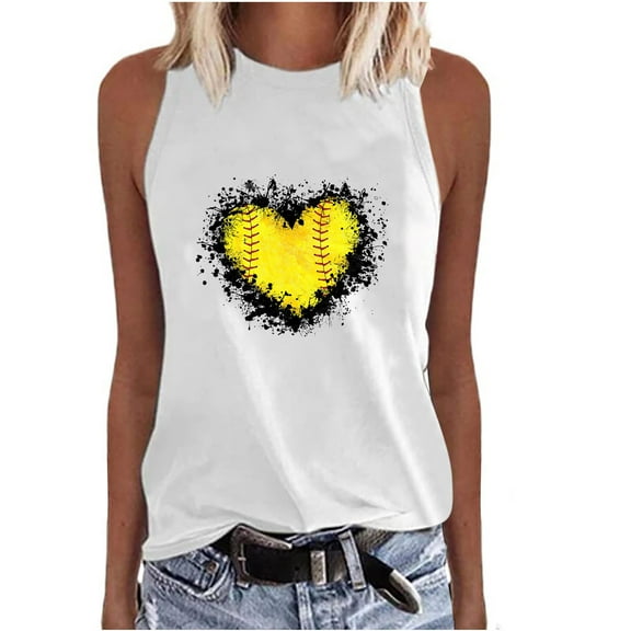 Aboser Love Baseball Tank Tops Women Summer Sporty Workout Shirts Casual Sleeveless Graphic Tees Summer Vacation T Shirt Softball Pullover Vest Top