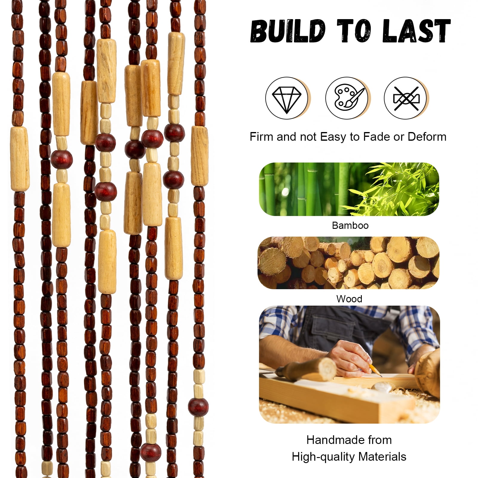 Coffee Beaded Door Curtain, for Doorways Hallway Closet Fly Screen,Wood Beads Boho Privacy Room Divider Curtains for Dividing Bathroom Kitchen RV Camper Window Coverings