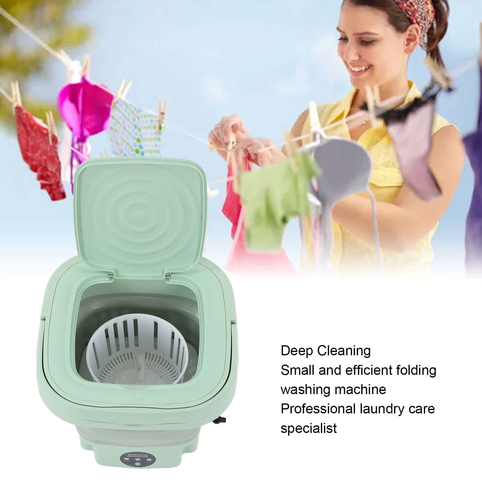 Yajisi Portable Foldable Washing Machine 8L Large Capacity Low Noise Mini Small Washer for Home Apartment Travel 100-240V Mint Green 12.2 x 12.2 x 8.6 inches / 31 x 31 x 22 cm