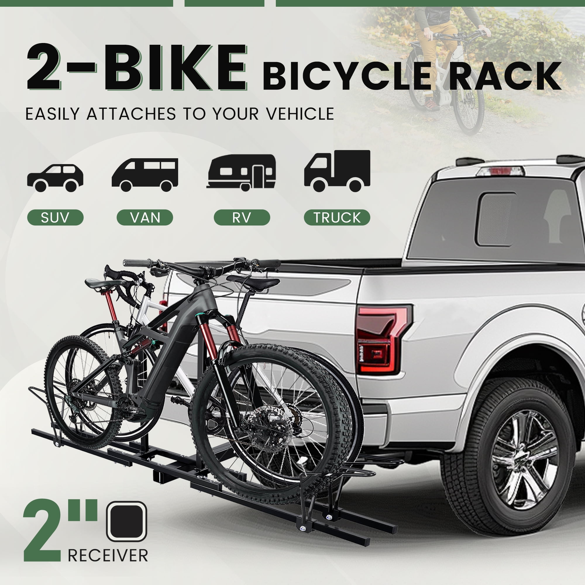 Kojem 2 Bicycle Hitch Mount Bike Rack Carrier Platform for 2'' Receiver Trucks SUV Heavy Duty