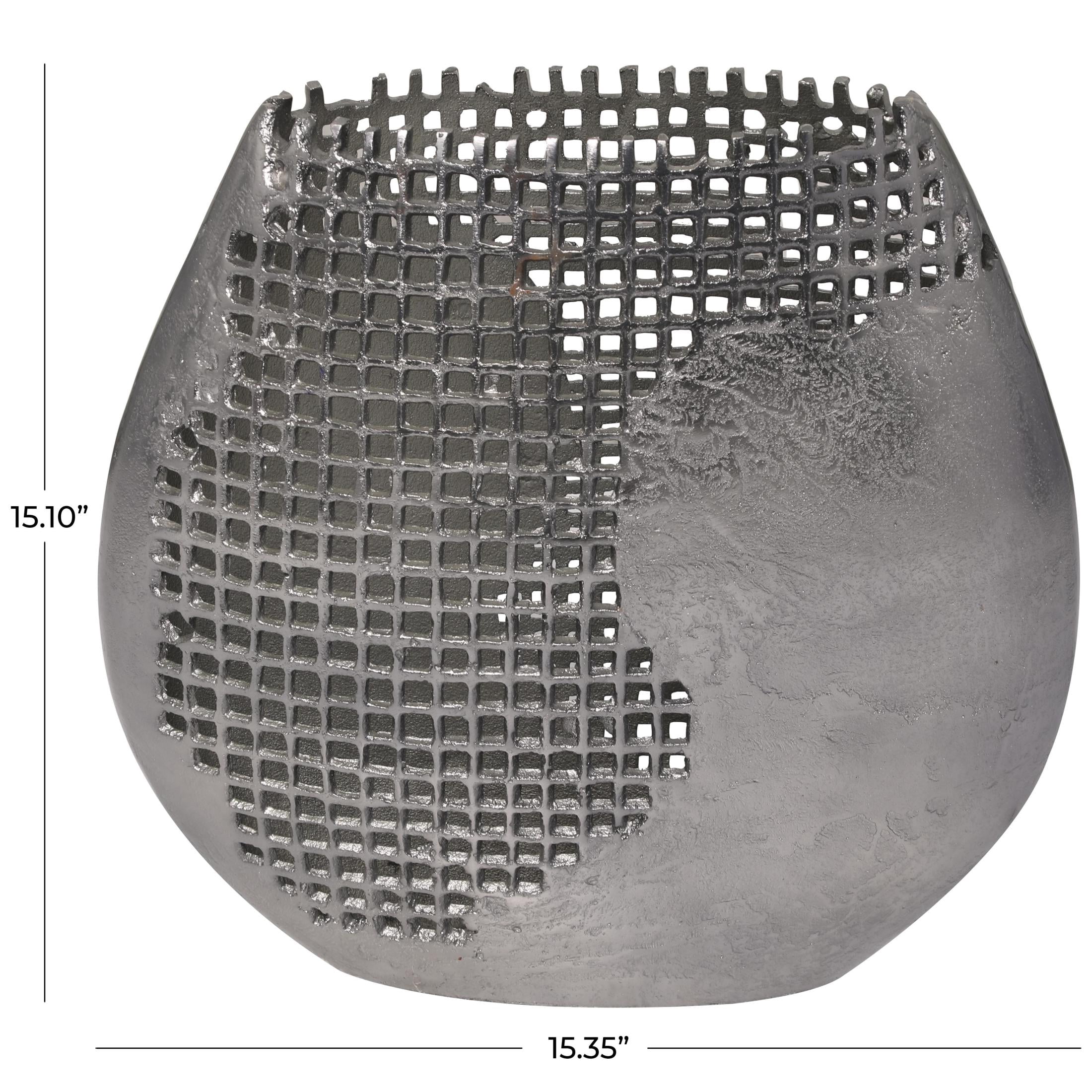 DecMode 15" Abstract Grid Inspired Dark Gray Aluminum Metal Vase with Open Frame Design